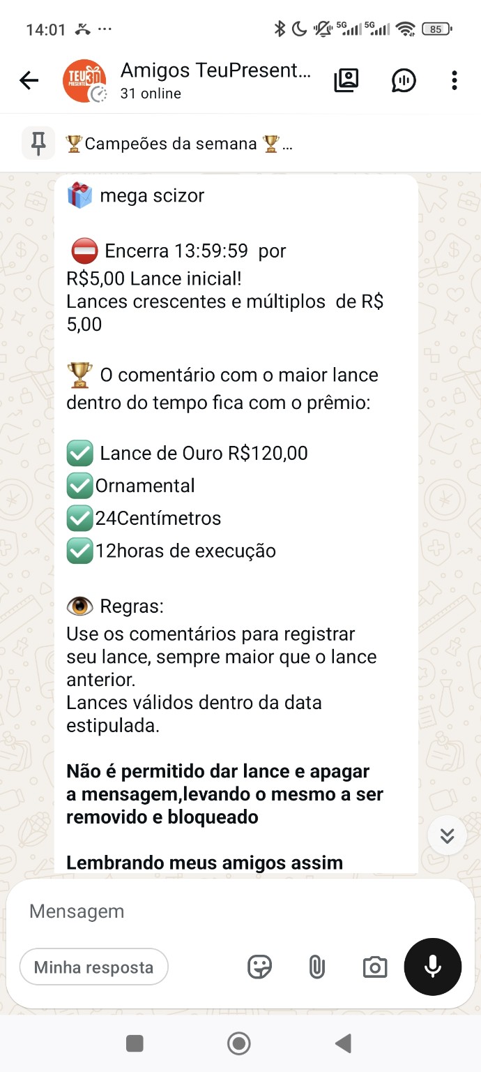 Exemplo de edital com as regras do leilão no grupo